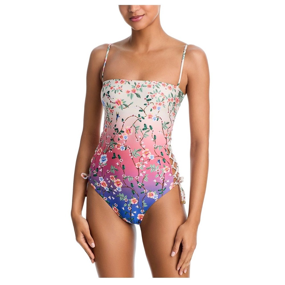 Agua Bendita Mariel Palacio One Piece Swimsuit Floral Ombre Pink Blue Small NWT